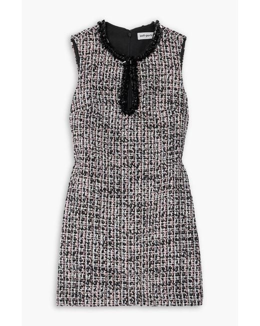 Self-Portrait Black Sequin-Embellished Bouclé-Tweed Mini Dress