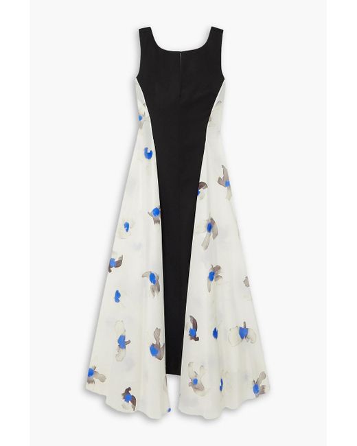 Nina Ricci Black Paneled Printed Silk Crepe De Chine And Wool Dress