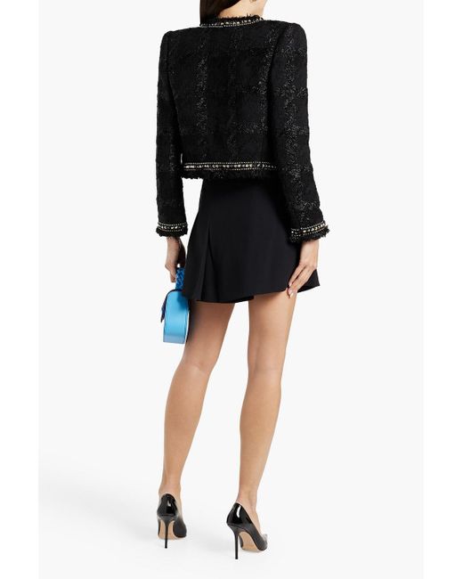 Versace Black Belted Pleated Crepe Mini Skirt