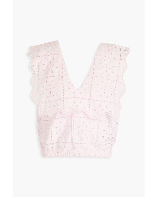 Ganni Pink Scalloped Broderie Anglaise Cotton Top