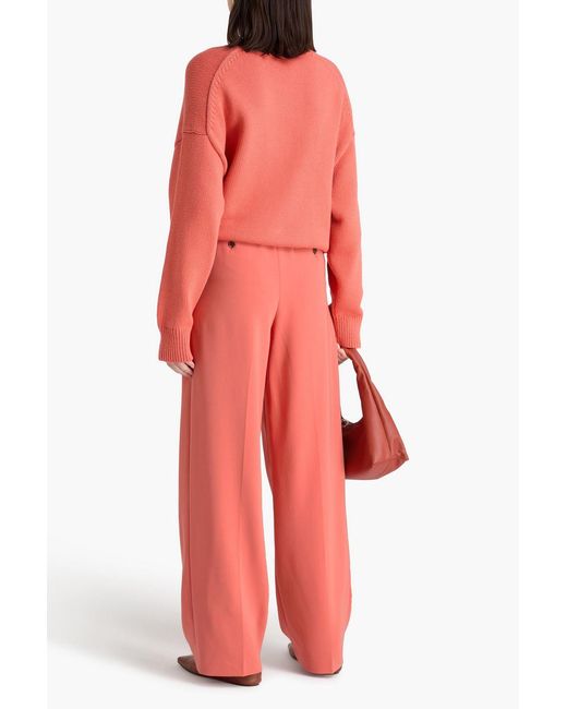 Theory Red Pleated Crepe Wide-Leg Pants