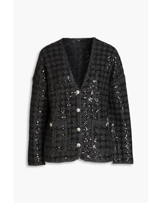 Maje Black Monaly Sequin-embellished Tweed Cardigan