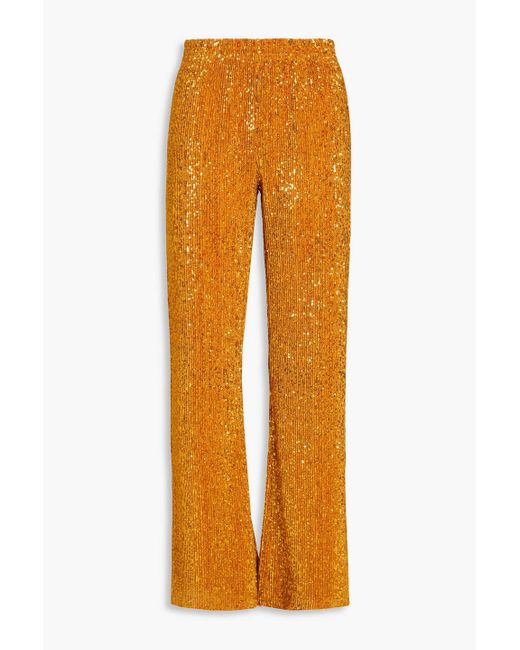 Stine Goya Orange Markus Sequined Plissé-knitted Straight-leg Pants