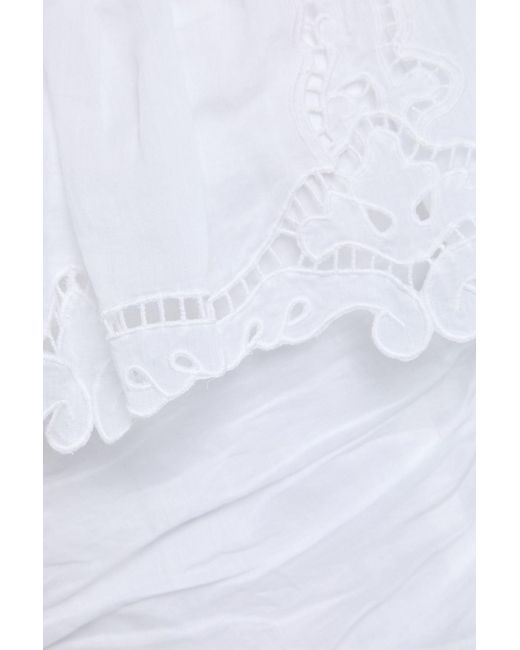 Isabel Marant White Kesha Strapless Ruffled Broderie Anglaise Ramie Top