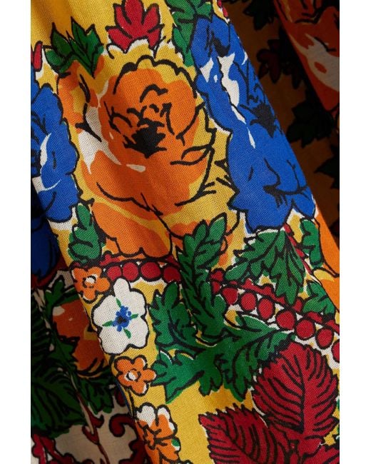 Cara Cara Yellow Oriana Tiered Floral-print Cotton Midi Dress