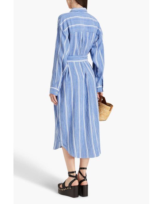 Mara Hoffman Blue Sylvia Belted Striped Cotton-gauze Shirt Dress
