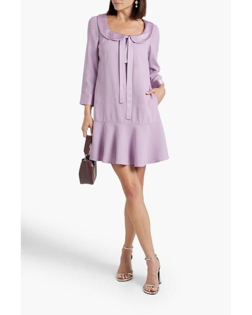 RED Valentino Purple Satin-trimmed Ruffled Crepe Mini Dress