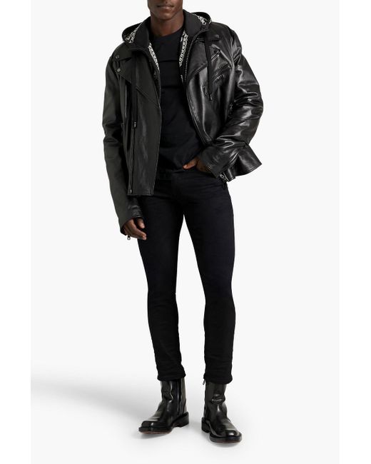 Dolce & Gabbana Black Printed Leather Biker Jacket for men