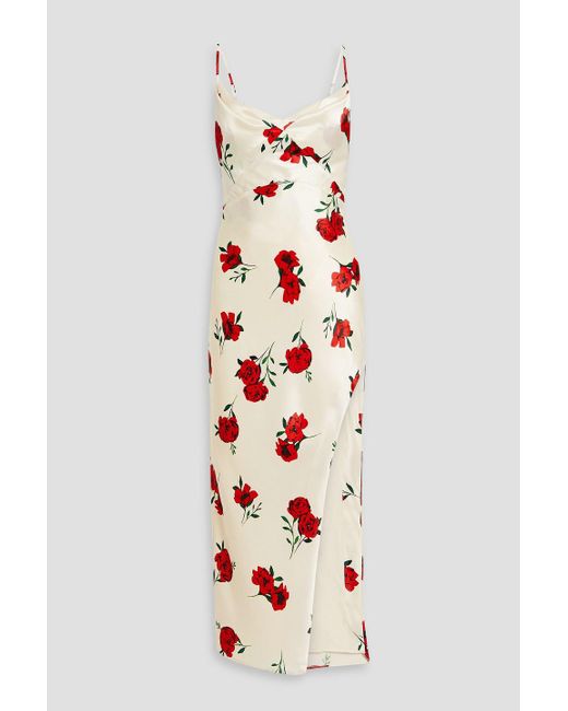 Nicholas White Valentine Draped Floral-print Satin-crepe Midi Dress