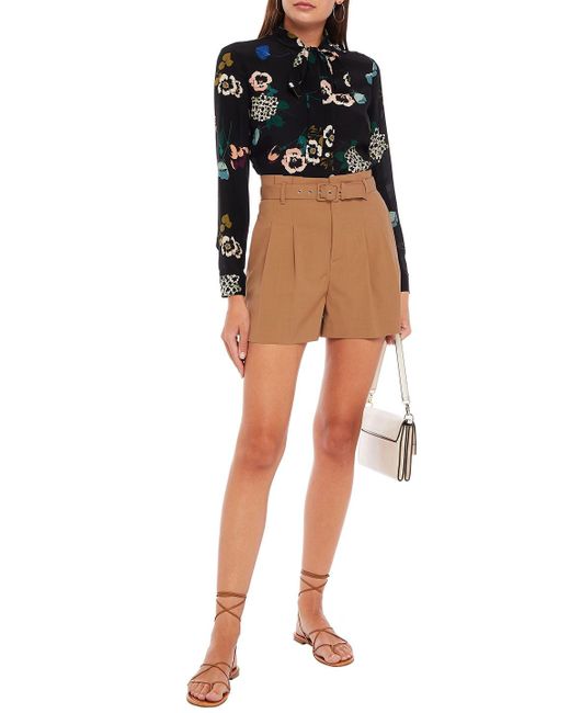 RED Valentino Natural Pleated Belted Twill Shorts