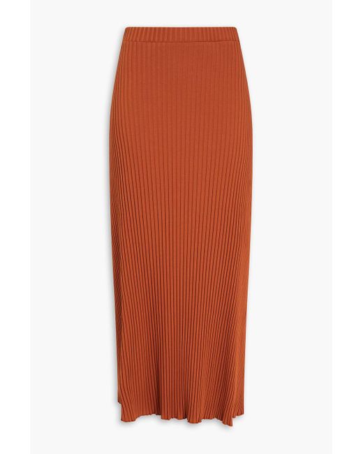 Mother Of Pearl Orange Ribbed Cotton-blend Jersey Midi Skirt