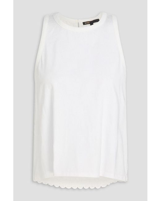 Maje White Crochet-Paneled Cotton-Jersey Tank