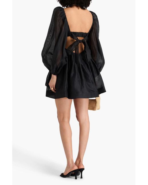 Zimmermann Black Harmony minikleid aus einer leinen-seidenmischung mit cut-outs