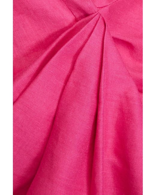 Maje Pink Pleated Linen-blend Mini Wrap Dress