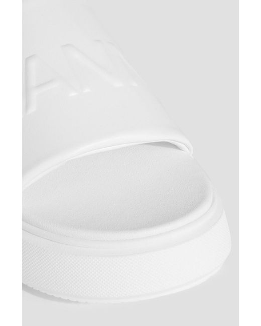 Ganni White Logo-embossed Faux Leather Platform Slides