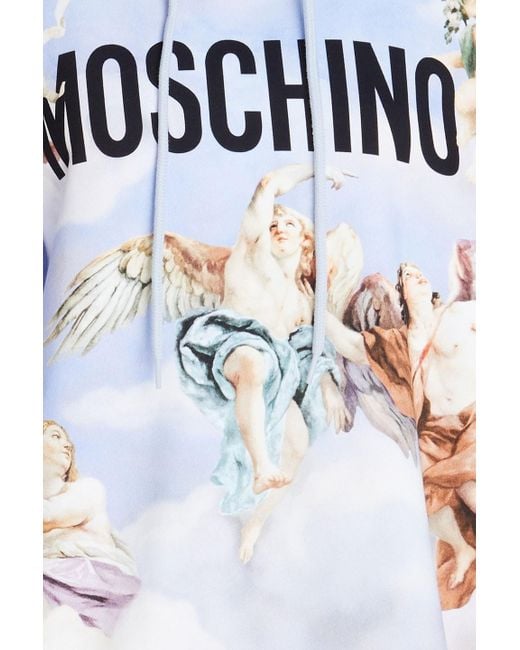 Moschino White Hoodie aus baumwollfrottee mit print