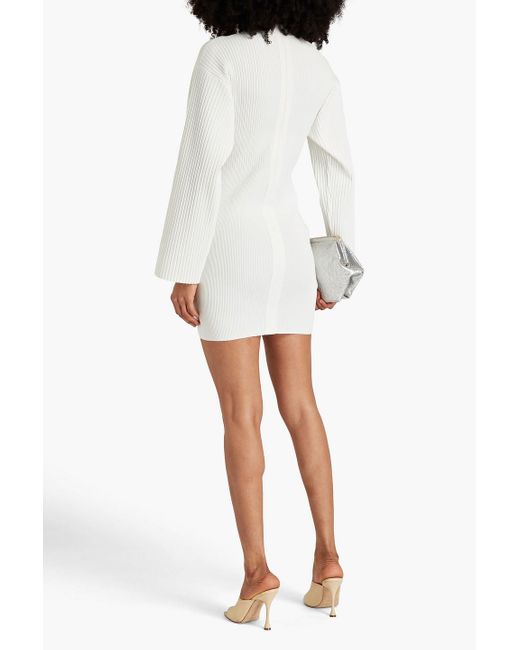 Hervé Léger White Ribbed-knit Mini Dress