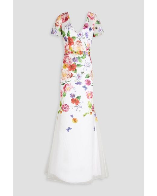 Marchesa White Embroidered Tulle Gown