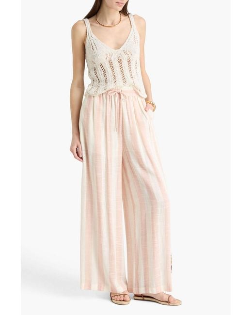 Zimmermann Pink Appliquéd Striped Gauze Wide-Leg Pants
