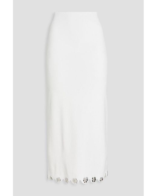 Sandro White Floral-appliquéd Stretch-knit Midi Pencil Skirt