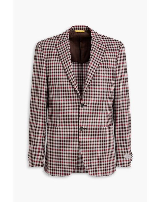Canali Brown Gingham Wool Blazer for men