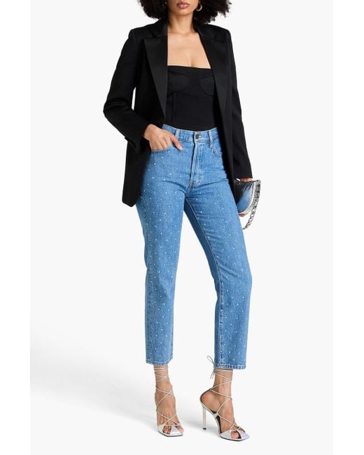 FRAME Women's Blue Crystal-embellished Cropped Straight-leg Jeans