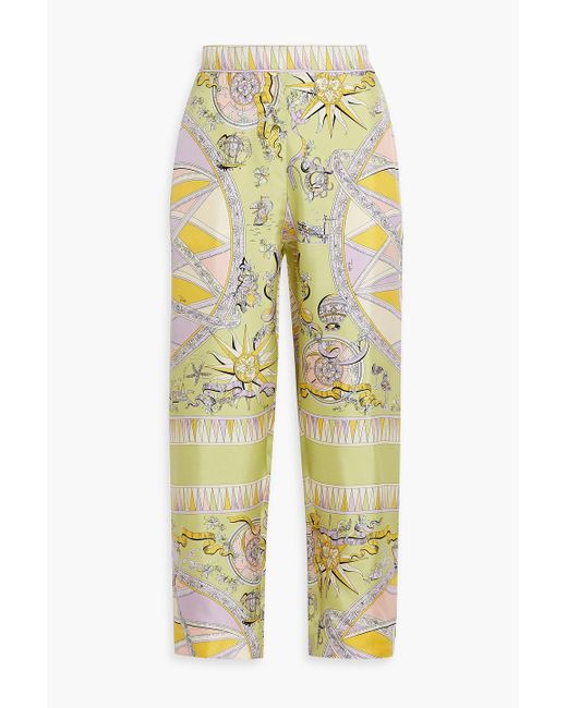 Emilio Pucci Yellow Cropped Printed Silk-satin Wide-leg Pants
