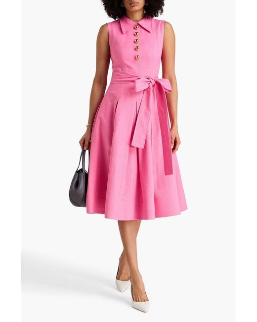Carolina Herrera Pink Embellished Twill Midi Shirt Dress
