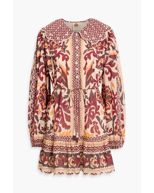 Farm Rio Red Printed Cotton-Voile Mini Dress