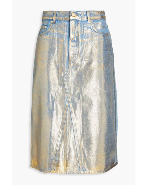 Ganni White Coated Denim Midi Skirt