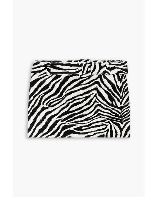 Alessandra Rich Black Belted Zebra-print Cotton-velvet Mini Skirt