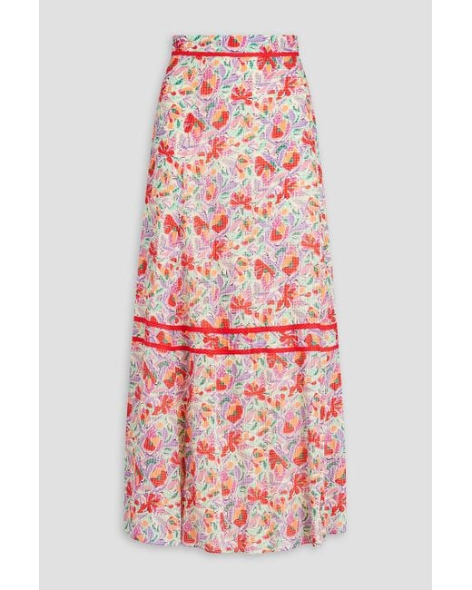 Ba&sh Flared Floral-print Seersucker Maxi Skirt