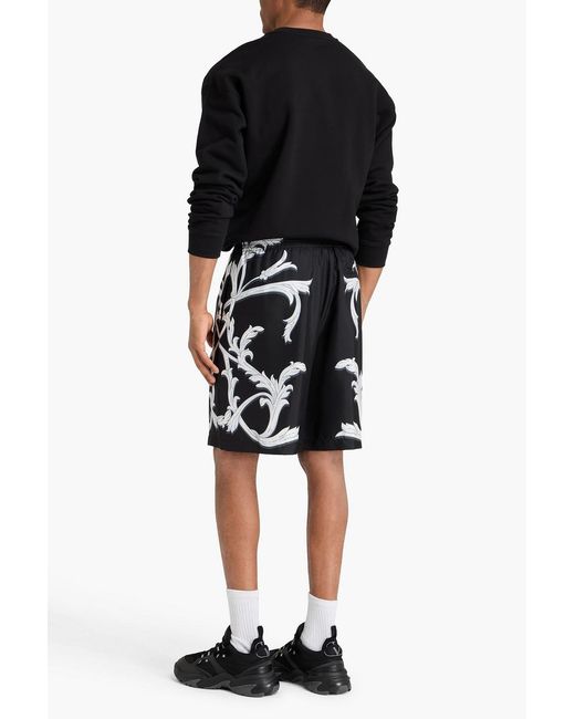 Versace Black Printed Silk-Twill Shorts for men