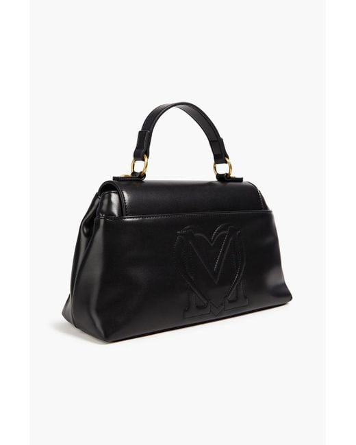 Love Moschino Black Logo-embossed Faux Leather Tote
