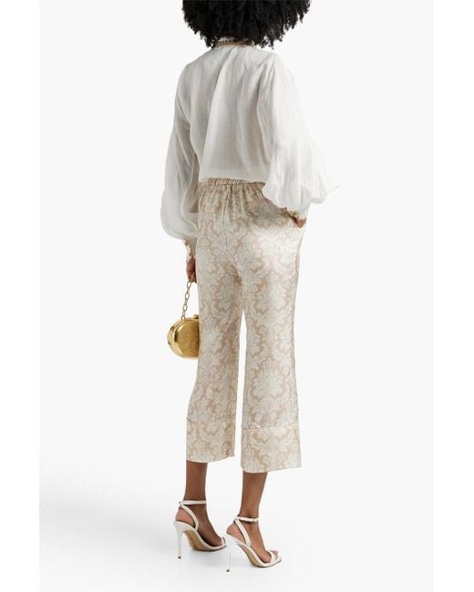 Zimmermann White Floral-print Silk-twill Kick-flare Pants