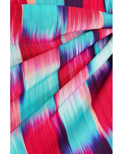 Dries Van Noten Red Printed Satin Midi Wrap Skirt