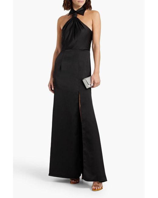 Halston Heritage Black Gemi Knotted Satin-crepe Halterneck Gown