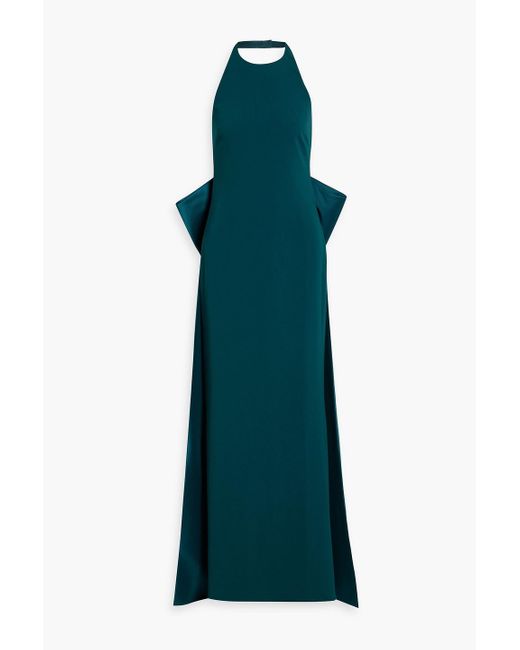 Badgley Mischka Green Bow-detailed Scuba Halterneck Gown