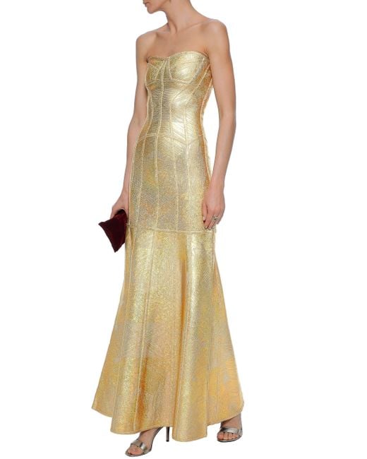 Herv Lger Herv Lger Woman Merlyn Strapless Metallic Bandage Gown Gold |  Lyst Australia