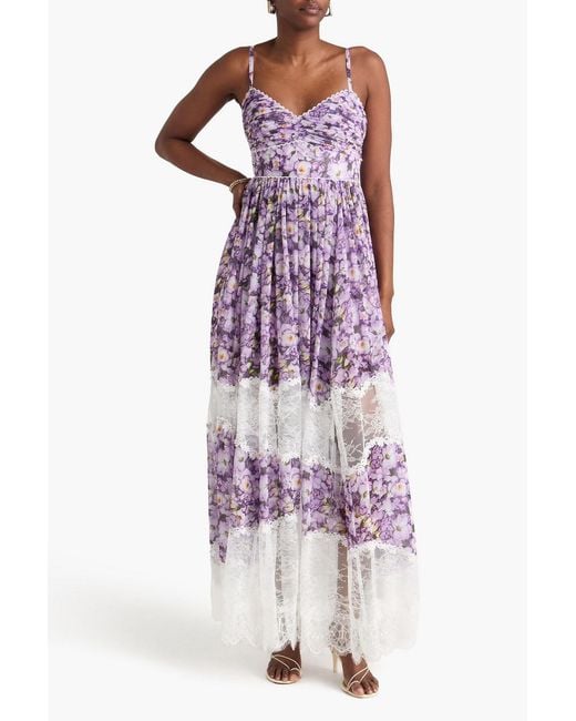 badgley mischka purple floral dress Badgley Mischka floral-appliqu Tulle Gown | Purple