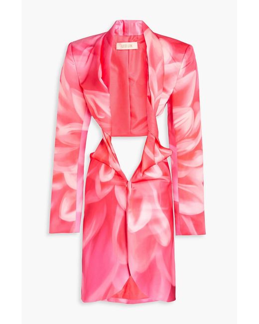 LEO LIN Pink Eliza Twisted Printed Satin Mini Dress