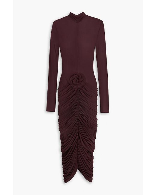 Magda Butrym Purple Ruched Cupro-blend Stretch-jersey Midi Dress