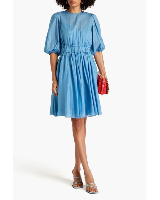 RED Valentino Blue Gathered Cotton-voile Dress