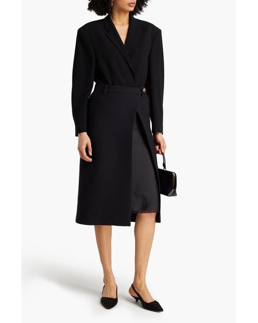 Prada Black Layered Wool And Silk-Blend Crepe And Satin Midi Wrap Skirt
