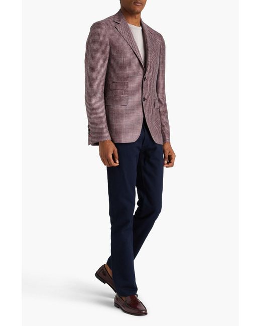 Canali Purple Houndstooth Cotton, Linen And Wool-blend Blazer for men