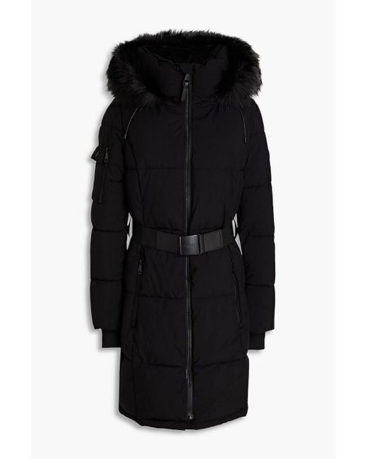 DKNY Black Belted Quilted Shell Hooded Coat