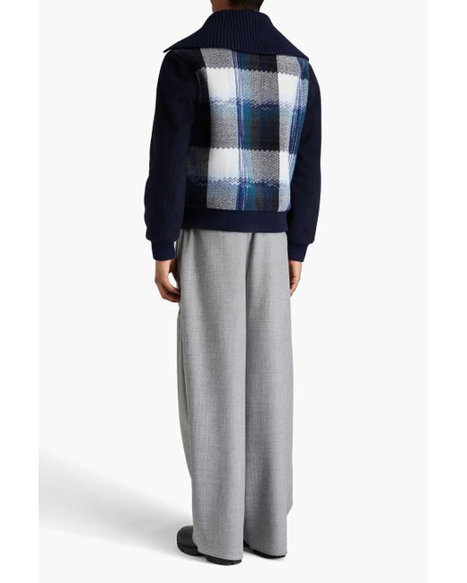 Missoni Blue Checked Wool-Jacquard And Felt Bomber Jacket for men