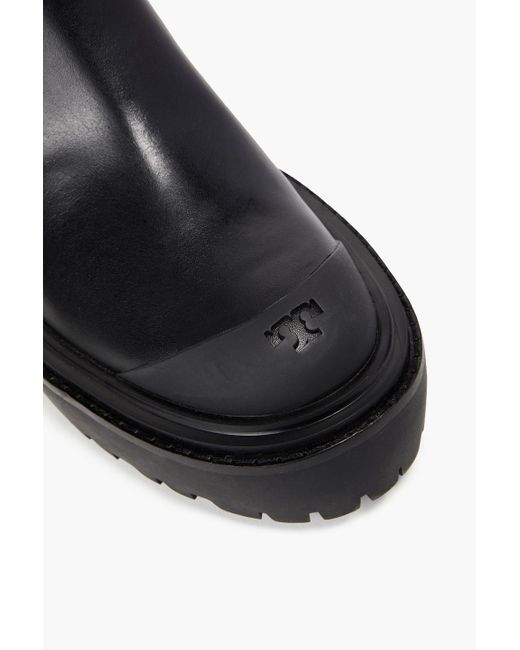 Tory Burch Black Rubber-trimmed Leather Chelsea Boots
