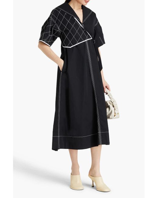 Tory Burch Black Paneled Cotton-poplin Midi Dress