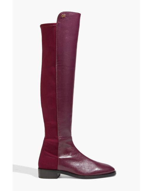 Stuart Weitzman Red Keelan Leather And Neoprene Over-the-knee Boots